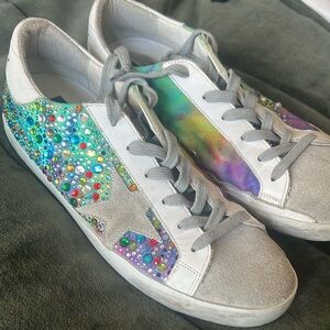 Golden Goose Super-Star sneakers with rainbow crystals